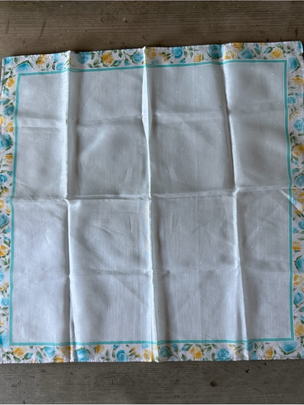 Vintage PIERRE CARDIN Handkerchief Floral Blue Yellow Roses White Cotton Scarf - Picture 2 of 7